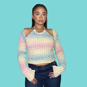 Rainbow Halter Cable Knit Sweater